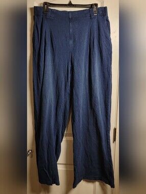 NWT Halara Blue Denim Wide Leg Pleated Pants XL Regular